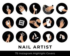 Black instagram highlight Instagram Highlight Covers Black White, Sto Insta, Instagram Highlight Covers Black, Tech Social Media, Story Icon, Black White Nails, Nail Logo, Artist Instagram