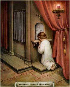 a painting of a person kneeling down in front of a sink with the door open