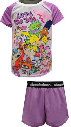 This is classic Nickelodeon here! These hysterical pajamas for girls feature character favorites from all the 90's hit cartoons, including Rugrats, Arnold, and Ren and Stimpy. The colorful top is paired with a pair of solid shorts. The fabric is flame resistant to comply with safety regulations. Fuzzy Pajama Pants, Pajamas For Girls, 90s Hits, Ren And Stimpy, Love The 90s, 90s Girl, 1990s Fashion, 90s Childhood, Girls Pajamas