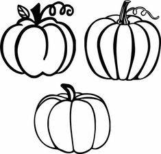 three pumpkins are shown in black and white