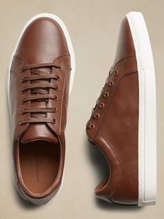 Vegan Leather Sneakers | Banana Republic Factory Mens Business Casual Shoes, Dressy Sneakers, Brown Leather Sneakers, Business Casual Shoes, Casual Leather Shoes, Casual Dress Shoes, Mens Shoes Casual Sneakers, Brown Sneakers, Banana Republic Factory