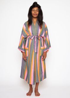 LONG STRIPED ROBE IN DAZE – bathenshop.com Striped Kimono, Tub Time, Water Blue, Hair Wraps, Deep Water, Sleepwear & Loungewear, Size 16 Dresses, Lush Green, Green Light