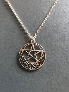 "CELTIC MOON PENTAGRAM TIBETAN SILVER CHARM on  18 or 20\" Silver Plated  Chain  Gift Bag" Moon Pentagram, Celtic Moon, Pentagram Design, Pagan Necklace, Necklace Pendant, Gift Bag, Tattoo Ideas, Jewelry Necklace Pendant, Silver Plated