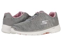 SKECHERS Performance Go Walk 6 - Magic Melody - Women's Shoes : Gray/Pink : You'll catch these amongst your favorites! The SKECHERS Performance Go Walk 6 - Magic Melody featuring a classic lace-up style running sneaker constructed with a well bedded footbed for all day wear. Textile upper. Textile lining and insole. Synthetic outsole. Imported. Measurements: Weight: 8 oz Product measurements were taken using size 9, width B - Medium. Please note that measurements may vary by size. Weight of foot Gray Lace-up Sneakers, Boost Midsole Lace-up Running Shoes, Comfortable Gray Lace-up Running Shoes, Athletic Fit Lace-up Walking Shoes With Ortholite Insole, Sportswear Sneakers With Cushioned Footbed And Round Toe, Sportswear Sneakers With Cushioned Footbed, Comfortable Synthetic Athletic Fit Running Shoes, Comfortable Athletic Fit Synthetic Running Shoes, Comfortable Synthetic Sneakers For Errands