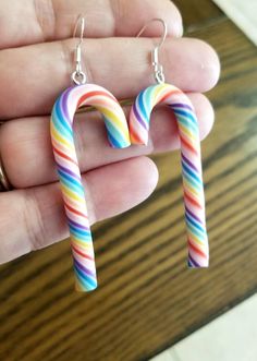 Candy Cane Earrings, Handwritten Gifts, Rainbow Candy, Holiday Earrings, Colorful Christmas, Earrings Christmas, Holiday Earring, Holiday Jewelry, Candy Canes