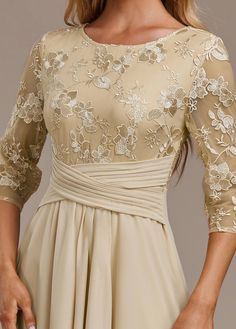 ROTITA Embroidery Champagne Round Neck 3/4 Sleeve Dress | Rotita.com - USD $47.98 Wedding Dresses For Older Women, Dresses For Older Women, Salad Recipes Healthy Easy, Salad Recipes Healthy, Recipes Healthy Easy, Tea Length Wedding, Tea Party Dress, Centerpieces Diy, Flowy Design