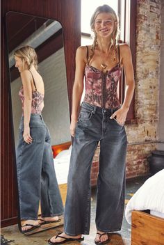 Your favorite corset-inspired bodysuit from Free People now featured in a feminine floral print fabrication. Soft printed mesh, sweetheart-neckline, seamed cups, hook-and-eye front closures, adjustable shoulder straps, and contrast seams for added dimension. This sultry bodysuit is a versatile and forever-flattering wardrobe staple. FINAL SALE, NO RETURNS Free People 95% Polyester, 5% Spandex Formfitting, thong bottom Soft and stretchy Adjustable straps Free People Boho Outfits, Earthy Going Out Outfit, Boho Going Out Outfit, Going Out Clothes Night, Free People Aesthetic Outfits, Free People Outfits Aesthetic, Corset Bodysuit Outfit, Casual Whimsigoth, Free People Outfits