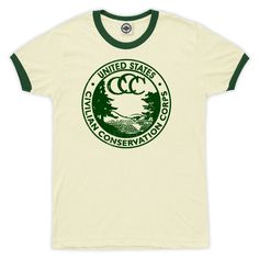 CCC (Civilian Conservation Corps) Men's Ringer T-Shirt in Cream Retro Cotton T-shirt For Outdoor Activities, Speech Language Pathology Shirt, Speech Shirts, Conservation Corps, Slp Shirts, Civilian Conservation Corps, Snake Print Pants, Ringer Tee, Printed Pants