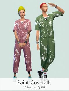 two people are standing next to each other with paint on them and one is pointing at something