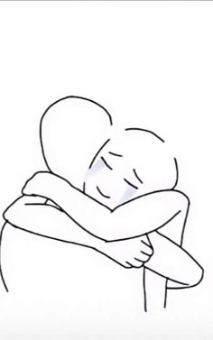 a black and white drawing of a person hugging another person with their arms around each other