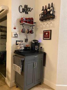 a coffee bar in the corner of a room