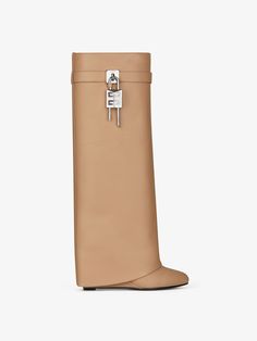 Shark Lock Pant boots in grained leather - beige | Givenchy US Pant Boots, Shark Lock Boots, Givenchy Shark, Almond Toe Boots, Givenchy Boots, Luxury Boots, Givenchy Paris, Welcome Bags, Slip On Boots