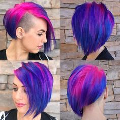 All sizes | Asymmetrical Undercut with Side Swept Bangs and Vibrant Pink and Purple Color | Flickr - Photo Sharing! Short Fashion Color Hair, Color Idea For Short Hair, Asymmetrical Undercut, Pink And Purple Hair, Pink Short Hair, Swept Bangs, Side Swept Bangs, Ombré Hair