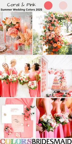 the wedding color scheme is coral and pink