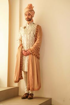 Jatin Malik-Ivory Ombre Jamawar Sherwani Set-INDIASPOPUP.COM Off White Traditional Wear With Dabka For Designer Occasions, Transitional Off White Kurta With Dupatta, Transitional Off-white Kurta With Dupatta, Bollywood Style Off-white Straight Kurta, Cream Anarkali Churidar With Long Sleeves, Off White Churidar For Designer Wear In Transitional Season, Transitional Designer Wear Off White Churidar, Transitional Season Designer Wear Off White Churidar, Transitional Off White Churidar For Designer Wear