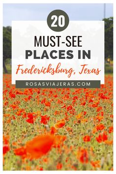 a field full of red flowers with the words 20 must - see places in federal, texas