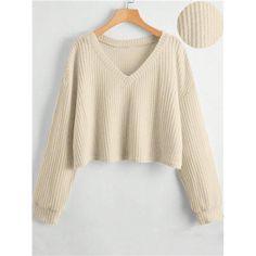 -Item Id 41645879 -Details: Rib-Knit -Sleeve Type: Drop Shoulder -Style: Casual -Hem Shaped: Regular -Color: Beige -Pattern Type: Plain -Neckline: V Neck -Sleeve Length: Long Sleeve -Length: Regular -Fit Type: Loose -Fabric: Non-Stretch -Material: Knitted Fabric -Composition: 97% Polyester, 3% Elastane -Care Instructions: Machine Wash Or Professional Dry Clean -Sheer: No **Open To Offers!!!** **Bundle To Save More** **30% Off Bundles Of 2 Or More Items!!** ***Orders Go Out Within 5-10 Business D Beige Ribbed V-neck Top, Beige Cotton V-neck Knit Top, Beige Ribbed V-neck Sweater, Solid Color Knit V-neck Top, Beige Solid Color V-neck Top, Casual Ribbed V-neck Knit Top, Casual V-neck Knit Top With Ribbed Neckline, Trendy Beige V-neck Knit Top, Ribbed Knit V-neck Top