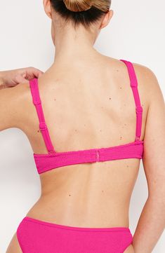 Created to fit every body, this shapely bikini top with a supportive underwire is designed to adapt to your body's changes for the perfect fit every time. Clasps at back Adjustable straps 95% polyester, 5% elastane Machine wash, dry flat Imported Black Owned/Founded Push-up Swimwear With Built-in Bra For Sunbathing, Beach Push-up Bra With Adjustable Straps, Beachwear Bra With Padded Cups For Sunbathing, Underwire Bra For Sunbathing, Beach Push-up Bra With Padded Cups, Padded Triangle Top Bra For Sunbathing, Triangle Top Padded Bra For Sunbathing, Triangle Top Bra With Padded Cups For Sunbathing, Vacation Underwire Bra With Padded Cups