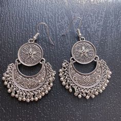 Silver Mandala Earrings Boho Tribal Earrings With Beaded | Etsy Silver Dangle Tassel Earrings For Pierced Ears, Silver Tassel Earrings For Gifts, Silver Tassel Drop Earrings For Pierced Ears, Silver Tassel Earrings Gift, Silver Metal Tassel Earrings Gift, Silver Nickel-free Dangle Tassel Earrings, Silver Nickel-free Drop Tassel Earrings, Nickel-free Festive Danglers, Silver Metal Tassel Drop Earrings