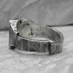 Project50g | Cascade ring- asymmetrical brutalist signet ring with solid silver texture – project50g Brutalist Style Open Ring Jewelry, Brutalist Hand Cast Open Ring, Unique Signet Ring For Promise With Lost Wax Casting, Unique Hand Forged Signet Ring, Brutalist Oxidized Open Ring, Modernist Hand Cast Sterling Silver Rings, Brutalist Sterling Silver Signet Ring, Silver Brutalist Hammered Ring, Brutalist Hammered Silver Ring