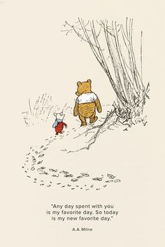 winnie the pooh and piglet are walking in the snow