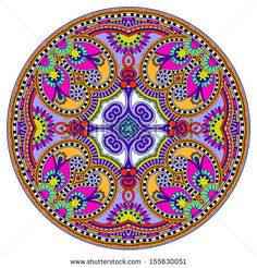 an abstract circular design in pink, yellow and blue