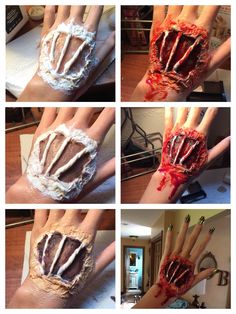 Saw this Halloween makeup and decided to try it myself! Zombie Costume Diy Women, Halloween Scary Costumes Women, Fake Gore Makeup, Fx Makeup Wounds, Zombie Nurse Costume Diy, Zombie Ideas Costume, Special Effects Makeup Ideas Horror, Diy Halloween Body Parts, Sfx Makeup Wounds