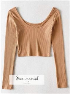 Women Solid Khaki Scoop Neck Rib Crop T-shirt with Low back Cotton Crop Rib top Ribbed High Stretch Scoop Neck Top, High Stretch Ribbed Scoop Neck Top, Casual Ribbed Tops With Scoop Back, Seamless Long Sleeve Tops For Summer, Casual High Stretch Scoop Neck Top, Seamless Long Sleeve Summer Tops, Basic Spring Top With Scoop Back, Basic Scoop Back Top For Spring, Seamless Scoop Neck Top For Fall