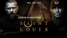 two men standing next to each other in front of a black background with the words saint louis