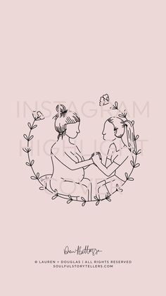 a drawing of two women sitting in a circle with the words, i love you