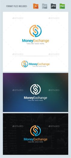 the money exchange logo is shown in three different colors