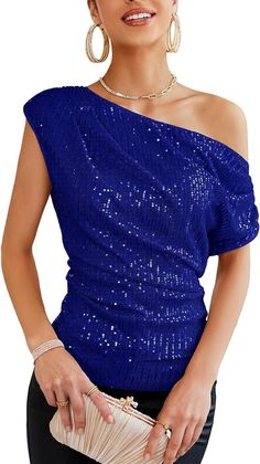 Be the life of the party in this Sparkling Asymmetrical Short Sleeve Sequin Top. Its glittering sequins and asymmetrical short sleeve design make this top perfect for evening events, providing you with a look that's guaranteed to turn heads. 90%Polyester+10%Elastane Imported Pull On closure Hand Wash Only Trendy One Shoulder Design, Elegant Asymmetrical Neck, Fashion One Short Sleeve Design, Slim Fit Shape, Ruched Design, Sparkling Bling Sequins, Light Stretchy, Off Shoulder Party Tops, Fully Li Sparkling Tops For Holiday Night Out, Sparkling Tops For Night Out And Holiday Season, Sparkling Tops For Night Out Holiday, Glamorous Summer Tops For Holiday Party, Holiday Party Tops With Glitter, Glitter Tops For Party Season With Short Sleeves, Glitter Tops For Party And Holiday, Elegant Party Tops With Asymmetrical Neckline, Party-ready Tops For Evening And Party Season