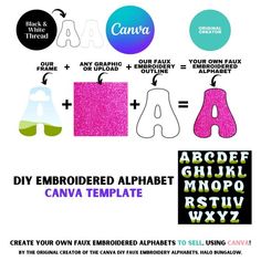 Canva Faux Embroidered Alphabet Set, Canva DIY Font, 2 Stitch Colors, Faux Embroidery Alphabet png Embroidered Font Set, Canva Template Embroidered Alphabet, Alphabet Frames, Stitch Colors, Canva Font, Canvas Learning, Embroidery Alphabet, Text Tool, Aesthetic Fonts, Font Setting