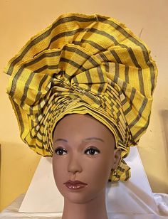 African autogele, ready to wear gele, African hat, traditional wedding hat, pre-tied headgear, headwrap, Head-tie.  * Adjustable Velcro/plaster straps behind. * Aso Oke , Women  * Size: One size fits most * Classic turban style, Solid color * Auto-gele  African head tie of Nigerian  * 100% brand new and high quality! No Refund/No Returns/No Exchange Kindly allow a difference of the picture/pattern of your item(s) between the real-life image and the photographic image on the website. Adjustable Yellow Headpiece For Church, Traditional Adjustable Bonnet For Parties, Traditional Adjustable Headscarf For Wedding, Yellow Adjustable Headpiece For Church, Elegant Yellow Headwrap In Headband Style, Traditional Adjustable Headwrap For Party, Yellow Headband Headwrap For Wedding, Adjustable Traditional Headwrap For Parties, Adjustable Yellow Headband Costume Hat