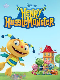 a cartoon character in front of a house with other characters around it and the words henry huggle monster