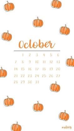 an october calendar with orange pumpkins on the side and numbers in the bottom left corner