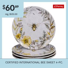 three plates with flowers and bees on them for $ 60 99 each or $ 150 00