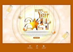 a happy new year web page with an image of a star and baubles