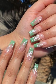 Green Acrylic Nails, Spring Acrylic Nails, Cute Acrylic Nail Designs, Her Nails, Long Acrylic, Acrylic Nails Coffin Short, Short Acrylic Nails Designs