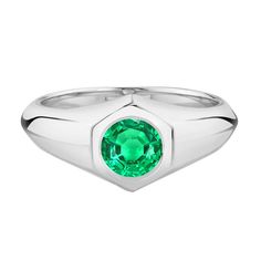 METAL SPECIFICATIONS White Gold 14K STONE SPECIFICATIONS Stone Name : Green Emerald Stone Cut : Round Cut Stone Details : There is one single round cut green emerald stone in the center approx. 1 carat (Approx. Dia. 6 mm) in the ring. Crafted with a natural earth mined stone. Color : Green Quality : AAA Total : Approx. 1 Carat RING SPECIFICATIONS Size : 8 (Can ship in any size) Appraised Value : $4,068.00 Comes with Certificate Modern Green Rings With Prong Setting, Modern Emerald Rings With Center Stone, Classic Green Round Cut Diamond Ring, Fine Jewelry Green Signet Ring With Birthstone, Emerald Signet Ring For May Birthstone, Classic Green Diamond Round Ring, Classic Round Green Diamond Ring, Fine Jewelry Emerald Ring With Center Stone, Classic Green Diamond Ring