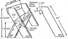 a drawing of a folding chair with measurements for the seat and backrest, as shown in