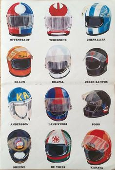 a poster with different types of helmets on it