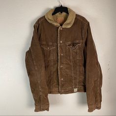 Abercrombie And Fitch Corduroy Sherpa Lined Jacket Size Large Brown Corduroy Outerwear With Corduroy Collar, Fall Corduroy Outerwear With Patch Pockets, Winter Denim Jacket With Patch Pockets, Corduroy Outerwear With Patch Pockets For Fall, Brown Outerwear With Corduroy Collar For Cold Weather, Corduroy Outerwear With Corduroy Collar For Cold Weather, Brown Corduroy Outerwear With Pockets, Rugged Fall Outerwear With Fleece Lining, Winter Corduroy Outerwear With Pockets