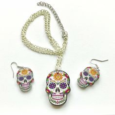 Light, Acrylic (Plastic) Earrings And Necklace Set. New Skull Earring, Earrings And Necklace Set, Plastic Earrings, Halloween Day, Earrings And Necklace, Acrylic Plastic, Skull Earrings, Day Of The Dead, The Dead