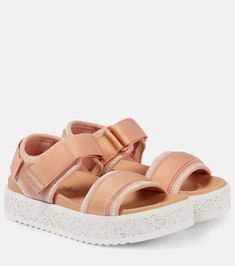 Pipper mesh platform sandals in pink - See By Chloe | Mytheresa Nylon Sandals With Rubber Sole And Round Toe, Pink Sandals With Textured Sole And Round Toe, Chloe Sandals, Chloe Shoes, Flatform Sandals, Leather Platform Sandals, Slides Sandals, See By Chloe, Brown Sandals