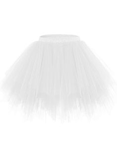 Super soft, non-scratchy tulle material with satin underlining and detachable satin sash Elastic closure Stretch Tulle Fabric For Party, Tulle Petticoat Skirt For Costume Party, Tulle Petticoat For Costume Party, Costume Party Tulle Petticoat, Elegant White Skirt For Costume Party, Elegant Summer Petticoat For Costume Party, White Organza Skirt For Party, Summer Costume Party Tulle Skirt, Summer Tulle Skirt For Costume Party