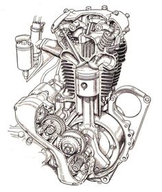 a drawing of a motorcycle engine