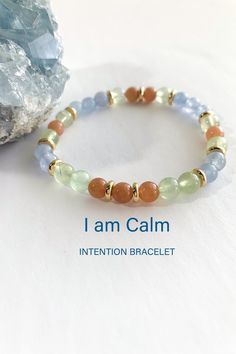 ~ Calming Intention bracelet with positive energy ~ Harness Joy! What are Malas?  For thousands of years malas have been used by people practising yoga or spiritualists as a powerful and culturally-rich tool for meditation.  Whether or not you practise meditation, you can still wear these beaded bracelets as a daily reminder of your goals/intentions, creating a calmer mind, body, and spirit, allowing the mala to absorb the energy as you focus.  Take a moment to breathe, exhale and focus on your self-care and compassion for others....  Namaste 🙏 🙏 🙏 The perfect Zen Aquamarine, Sunstone, and Prehnite beaded bracelet, a  gift for her as a reminder to be here now and enjoy the present.  Made with high quality crystals to bring you to your center and relax, and melt away stress.  Capture joy Meditation Aventurine 8mm Beads Bracelet, Aventurine 8mm Beads Bracelet For Meditation, Hypoallergenic Holistic Bracelets For Meditation, Holistic Hypoallergenic Bracelets For Meditation, Holistic Gemstone Bracelets For Meditation, Spiritual Aventurine Bracelets With Natural Stones, Spiritual Aventurine Gemstone Bracelets, Inspirational 8mm Beads Bracelets For Healing, Holistic Aventurine Bracelets With Natural Stones