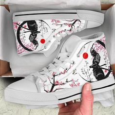 Samurai High Top Sneakers for Women Canvas Shoes for Men Custom Sneakers Gift for Her Custom High Top Sneakers Unique Design. ★ Canvas double-sided print. ★ Durable rubber outsole and toe cap. ★ Lace-up closure for a snug fit. ★ Soft textile lining with lightweight construction for maximum comfort. ★ High-quality EVA outsole for traction and exceptional durability. Handcrafted on-demand with love and care just for you! SATISFACTION GUARANTEED Shipping Times - We ship worldwide. This product is h Custom High-top Sneakers For Streetwear, High-top Cotton Custom Sneakers For Streetwear, Casual High-top Sneakers With Anime Print, Casual Black High-top Sneakers With Anime Print, Casual High-top Custom Sneakers With Anime Print, Canvas Shoes For Men, Custom Vans Shoes, Mens Fashion Casual Shoes, Cute High Heels