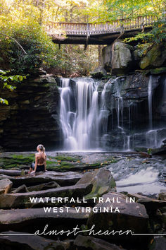 waterfall trail in west virginia with text overlay